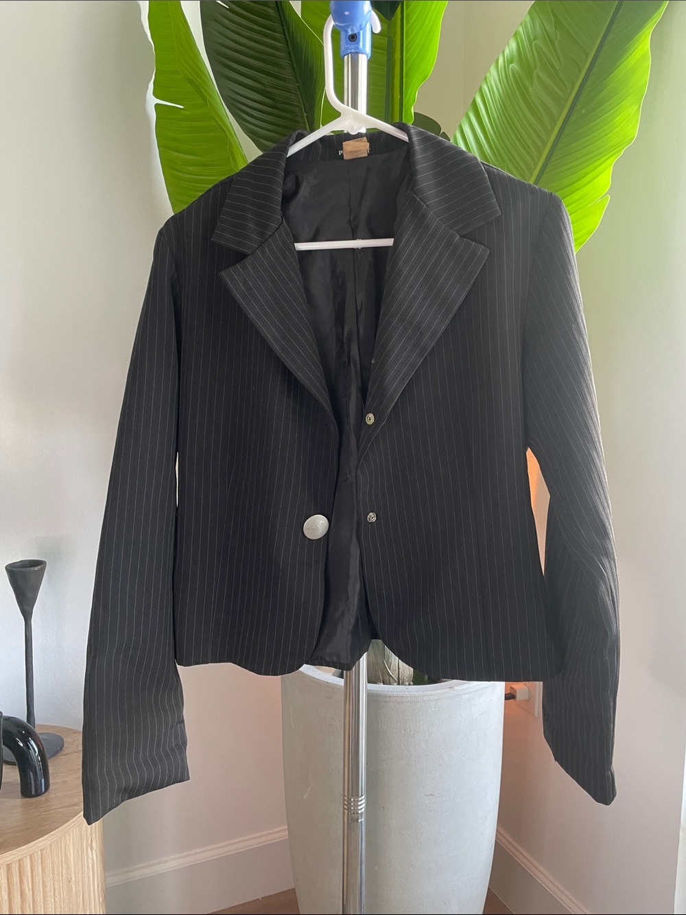 Brazilian Tailored Black Pinstripe Blazer with Notched Lapels